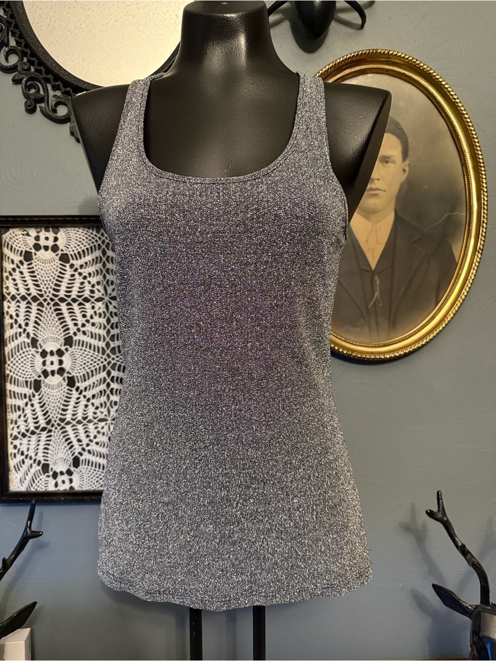 Express Silver Shimmer Tank top size M